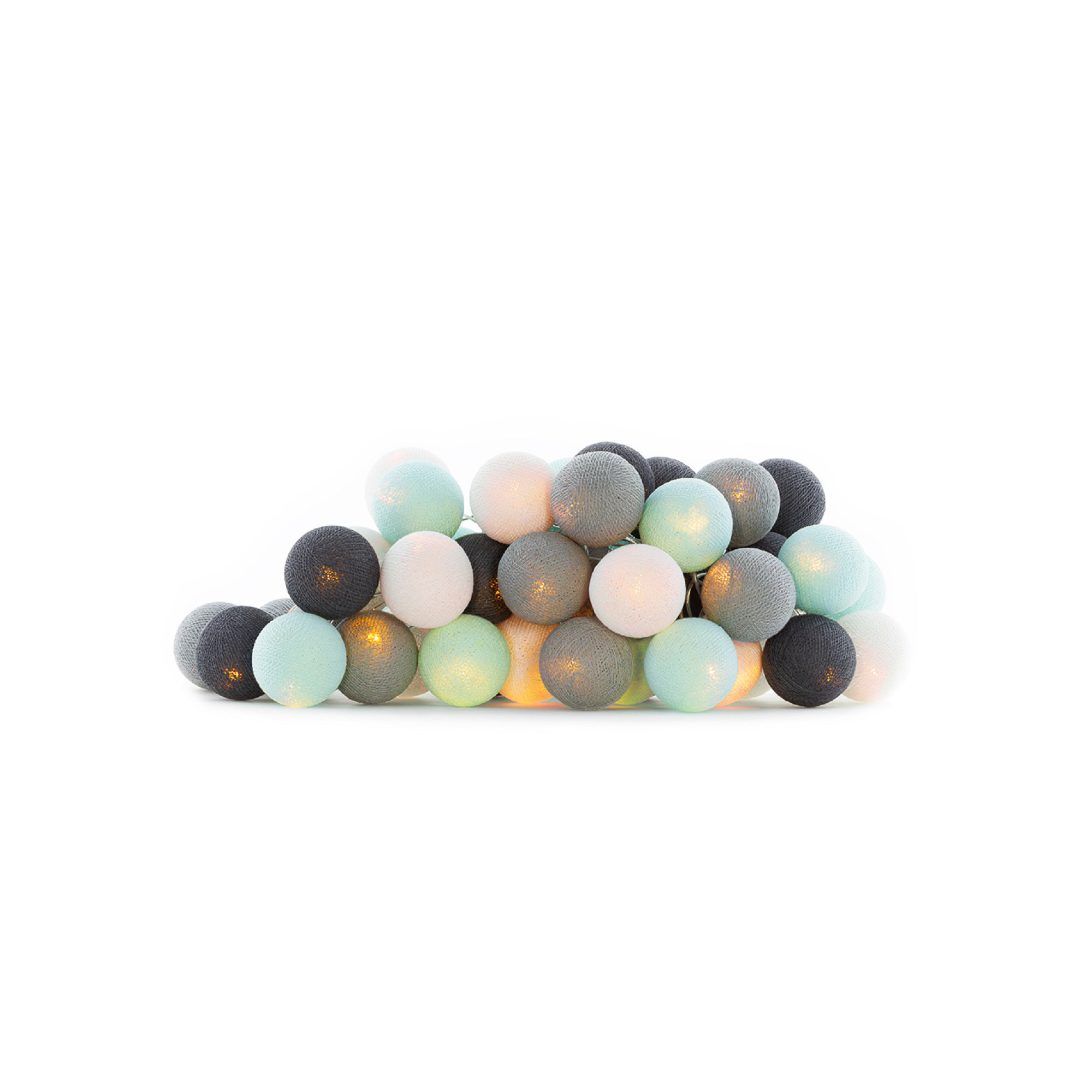 149'' Globe String Lights, Black/Mint/White, 3" H x 290" L x 5" D, 50 Lights