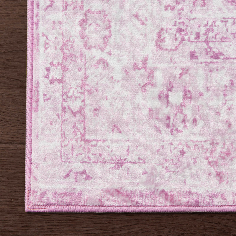  Finely Machine Washable Area Rugs, 2' x 6', Light Pink Leopard