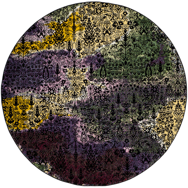 Chris Watercolor Performance Floral Rug, Round 6'7"