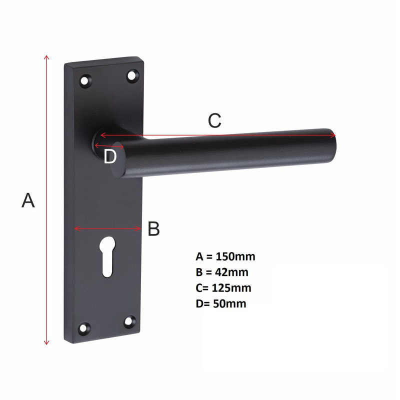  Key Lock Set T-Bar Lever Backplate Door Handle Matt Black Finish - 150mm x 40mm