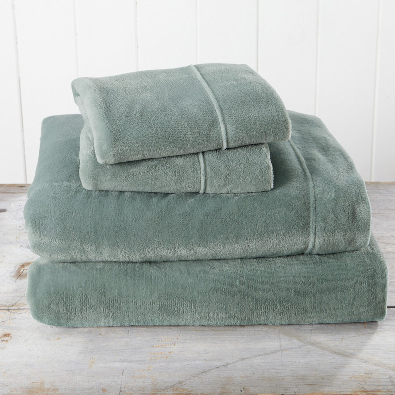 Ultra Soft Micro Plush Velvet Solid Sheet Sets, Twin, Sea Mist