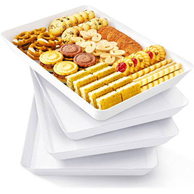 Plateau de service pour articles de fête, plateau de service réutilisable pour la restauration, collation, fruits, charcuterie, apéritif, plateaux de nourriture en plastique, produits d'accueil essentiels, sans BPA, blanc, 4 pièces