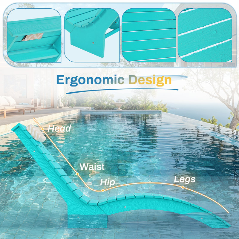Aquawave Waterproof Patio Chaise Lounge – Anti-Drift Poolside Comfort With Adjustable Headrest & Sandbag Anchors, Aruba Blue