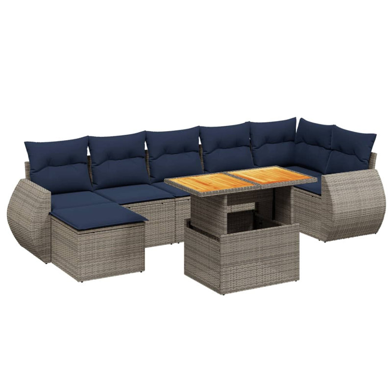  8 Piece Patio Sofa Set With Cushions Poly Rattan, Gray, Blue