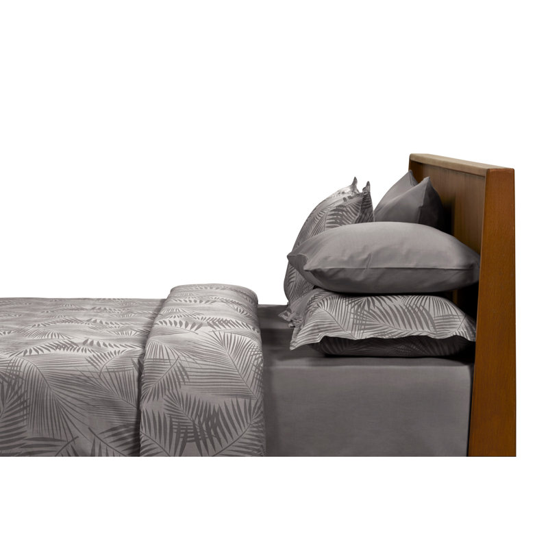 Housse de couette 100% coton Sharonda, Gris, Housse de couette 94 po x 87 po