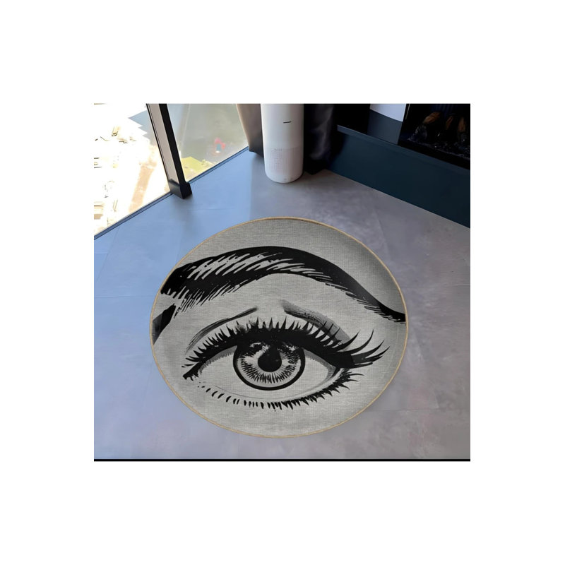 Black And Beige Eyebrow Eye Themed Woven Base Carpet, Round 3'4"