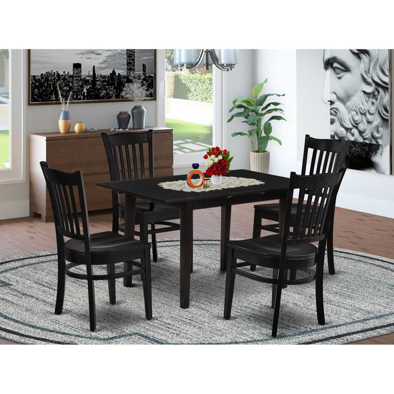 5-Piece Buttermilk and Cherry Solid Wood Top - Rectangular Dining Room Set with Butterfly Leaf - Seats 4, Black, Black, Black