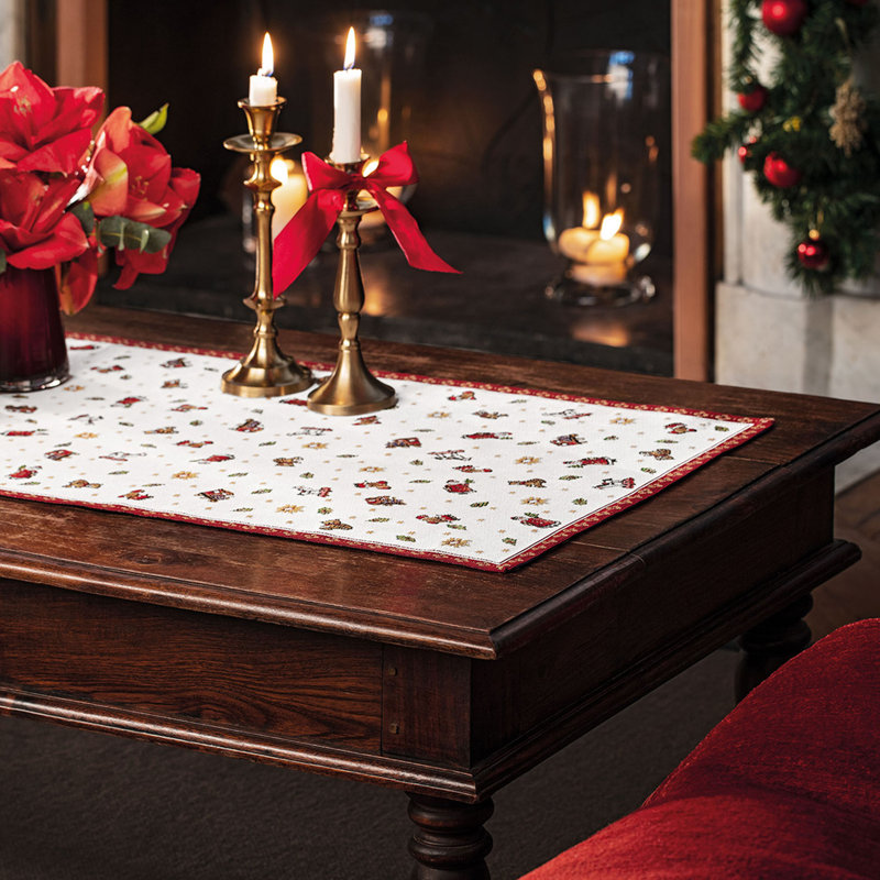 Toy's Delight Red and White Cotton Blend Christmas Table Runner