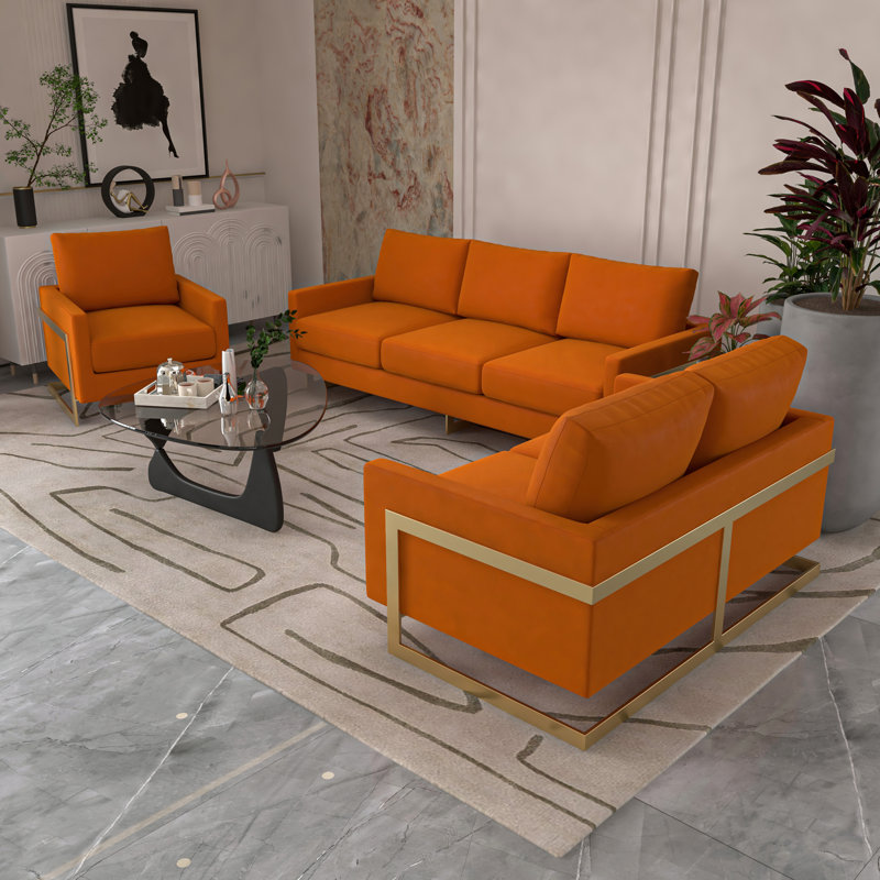 Bellago Modern Velvet 3-Seater Sofa with Stainless Steel Base – Comfortable Upholstered Couch with Removable Cushions for Living Room, Office & Lounge