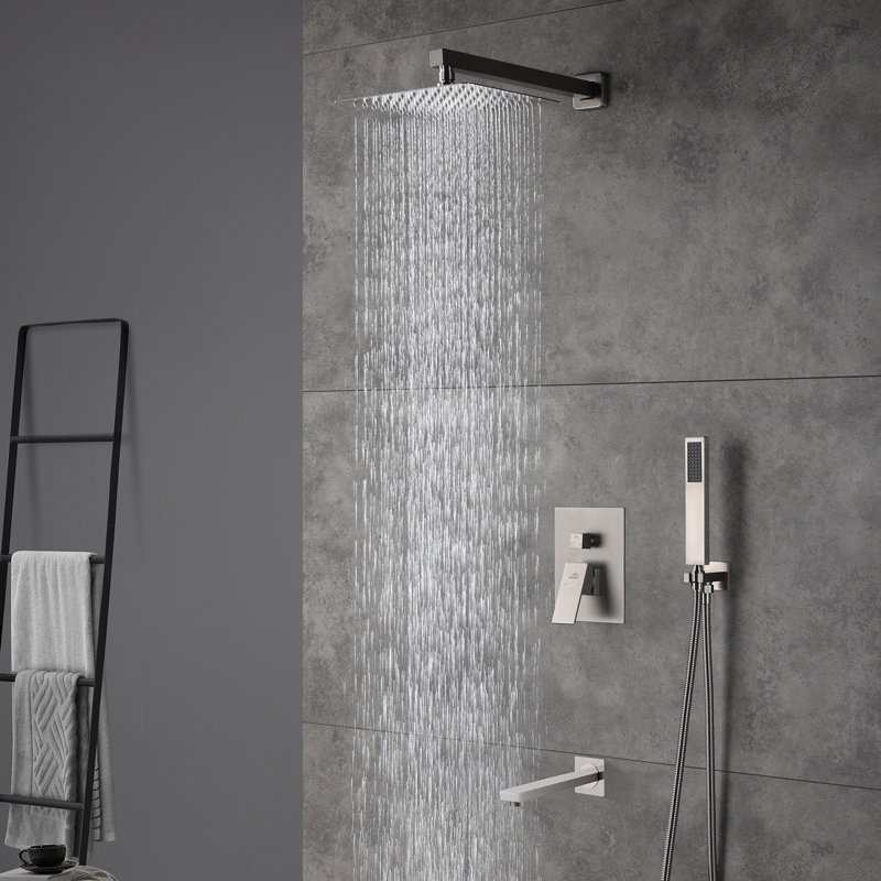 Brushed Nickel Square Multi-Head Wall Mounted Shower System