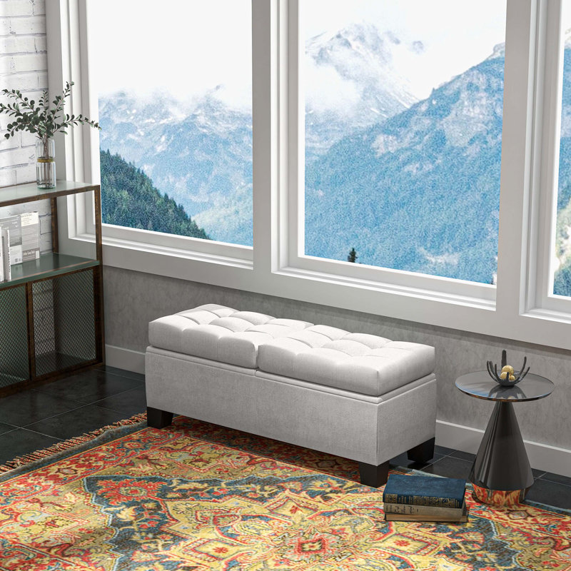 Fabric Upholstered Storage Bench, Cream