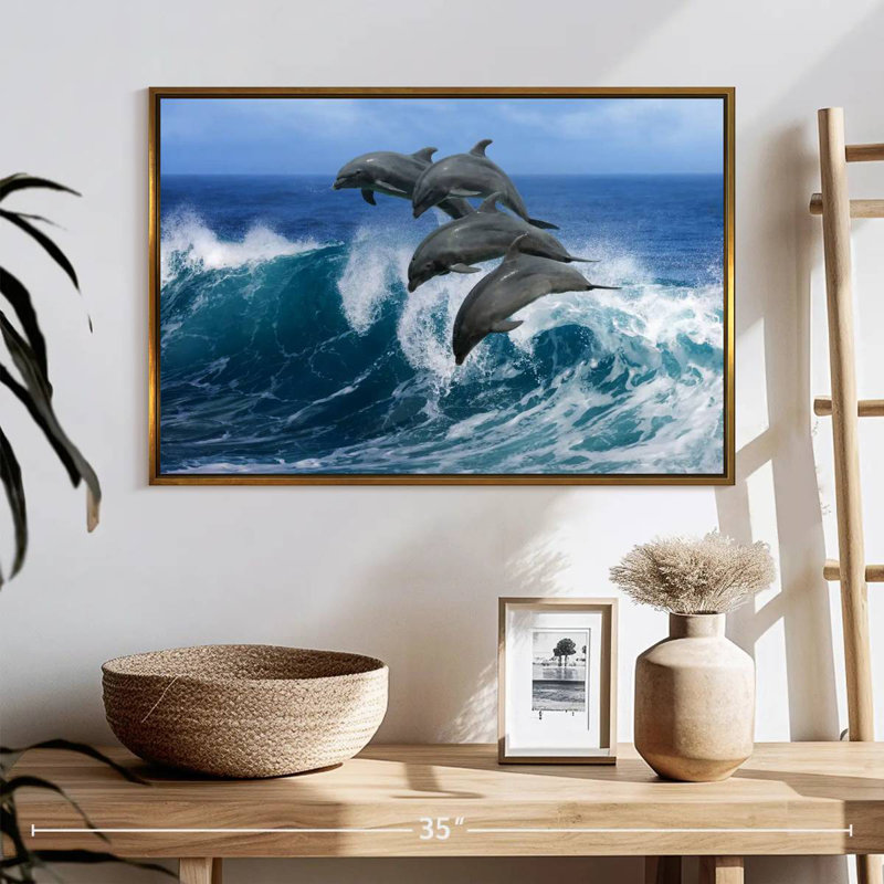 Dauphins à Hawaï, Cadre flottant doré, 25 po x 17 po