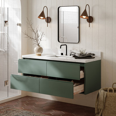   Ensemble de meuble-lavabo mural simple rectangulaire de 54 po avec comptoir à quartz blanc de Carrare, Ensembles de 54 po Ensembles