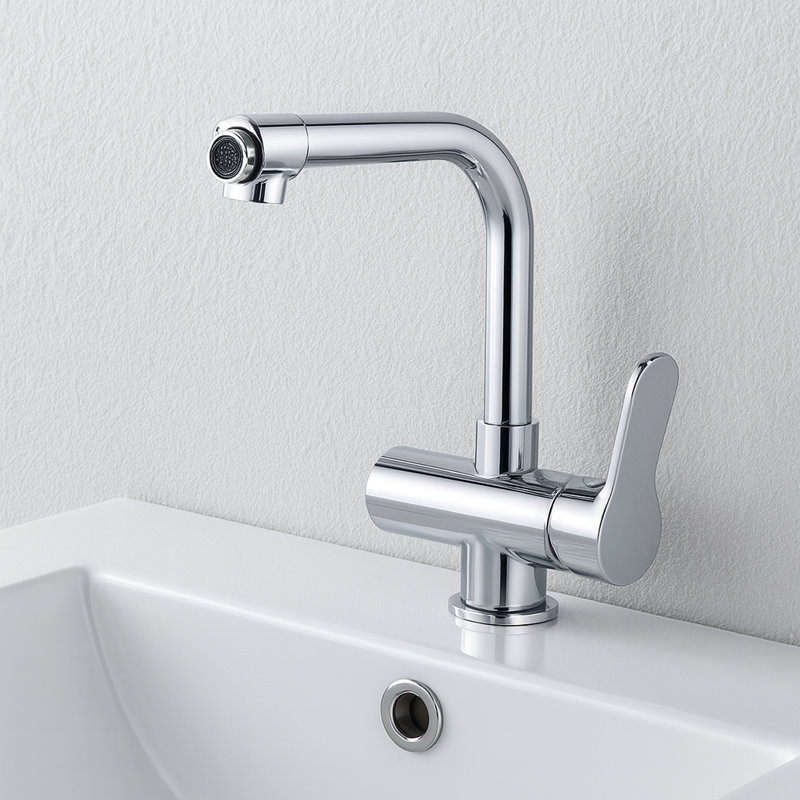 Robinet de lavabo de salle de bain mural en laiton rotatif à 360 ° Juno - poignée simple en noir mat ou chrome