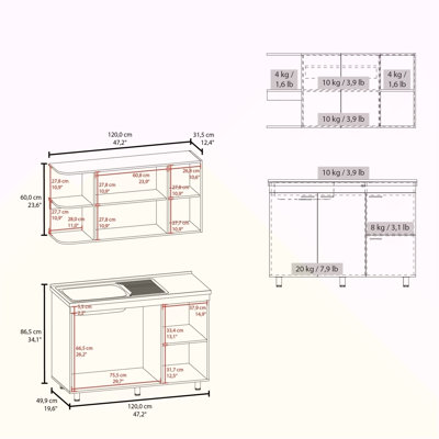 Ensemble d'armoires de cuisine blanches multifonctionnelles avec beaucoup de rangement