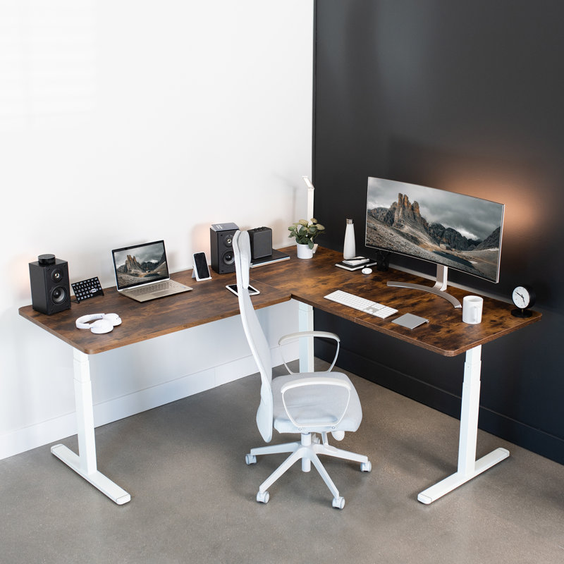 Bureau en coin VIVO Electric 77 po x 71 po, série 3E7B, Brun rétro / blanc