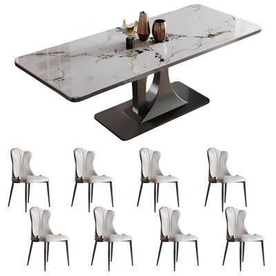 Rectangular rock plate dining table and chair set