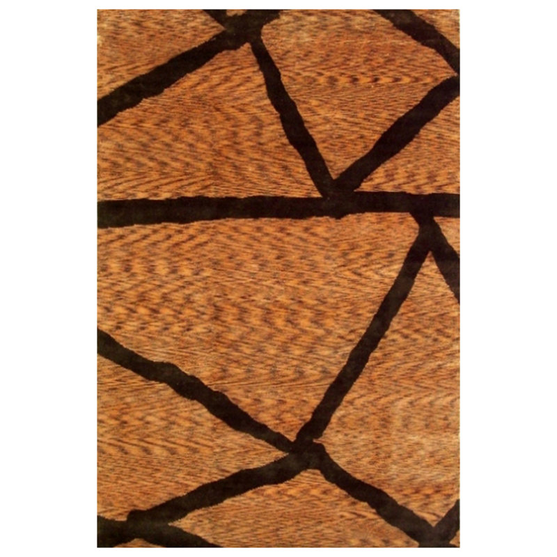 Tapis noué la brun/beige 6 pi x 9' à la main one-of-kind Lalonde