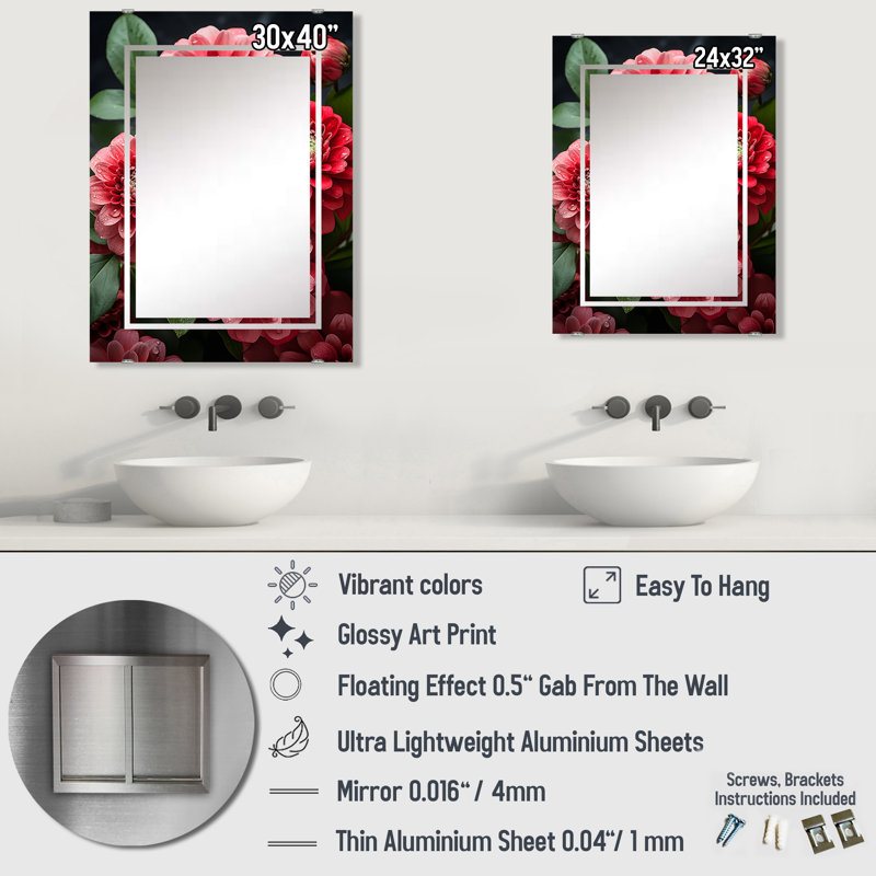 Magnifique miroir Zinnias Blooms II - MIR141977, 40 po x 30 po