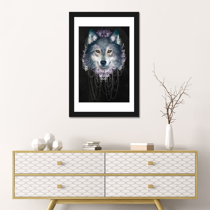 «Wolf» par Laura Graves, impression sur toile, H 32 po x l 24 po x P 1 po, Papier d'art encadré noir