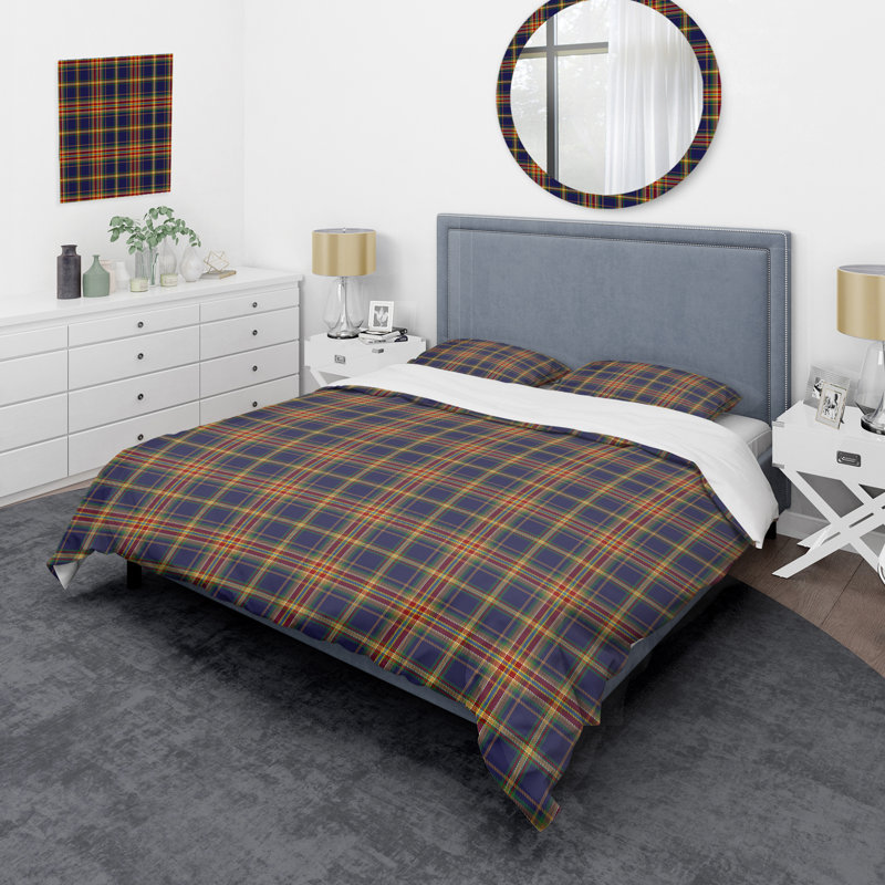 Tartan à carreaux bleus - ensemble de housse de couette abstrait - microfibre de polyester