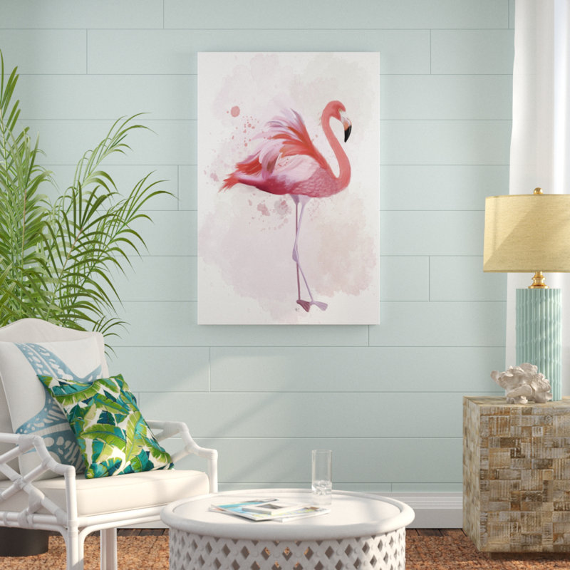 «Fluffy Flamingo 2», peinture sur toile, H 48 po x l 32 po