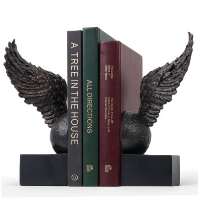 Resin Angel Wing Decorative Bookends (Black)