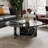 35.4'' Modern Oval Genuine Marble Coffee Table with Geometric Cutout Base – Black Veined Solid Marble Centerpiece for Living Room-1784972094