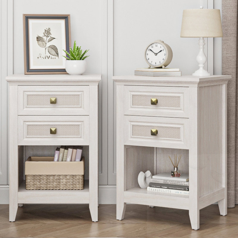 Nightstand with 2 Drawers and Open Shelf