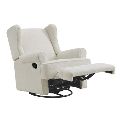 Oxford Baby Teegan Upholstered Glider Recliner Rocking Chair, Green Guard Gold Certified, 360° swivel for nursery and living room - Boucle White
