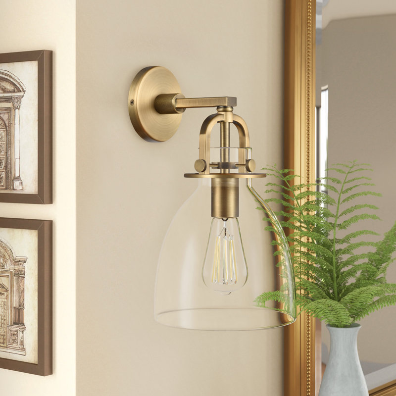 Borgen Armed Sconce, Brushed Brass, LED, Clear