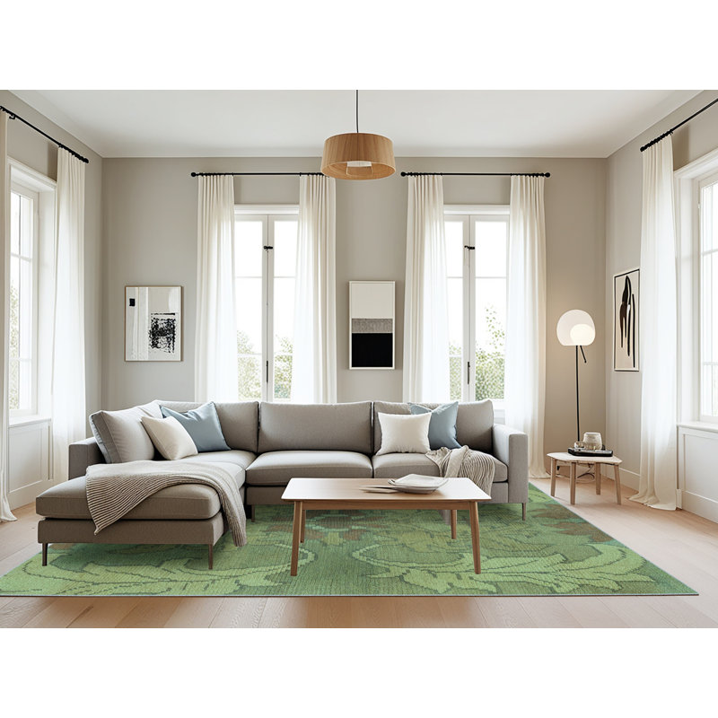 Tapis bleu / vert en laine / polyester tissé à la machine Housewright, Rectangle 8 pi x 10 pi