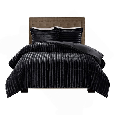 King Cal King Size Faux Fur Comforter Set Ultra Soft Warm Bedding Mini Set