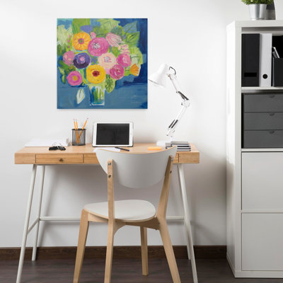 Contemporary Happy Bouquet With Blue Bouquets Art