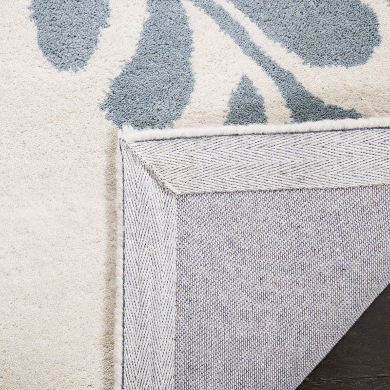 Tapis brun clair / bleu en laine touffeté à la main Leaf Stamp, Rectangle 9 pi x 12 pi