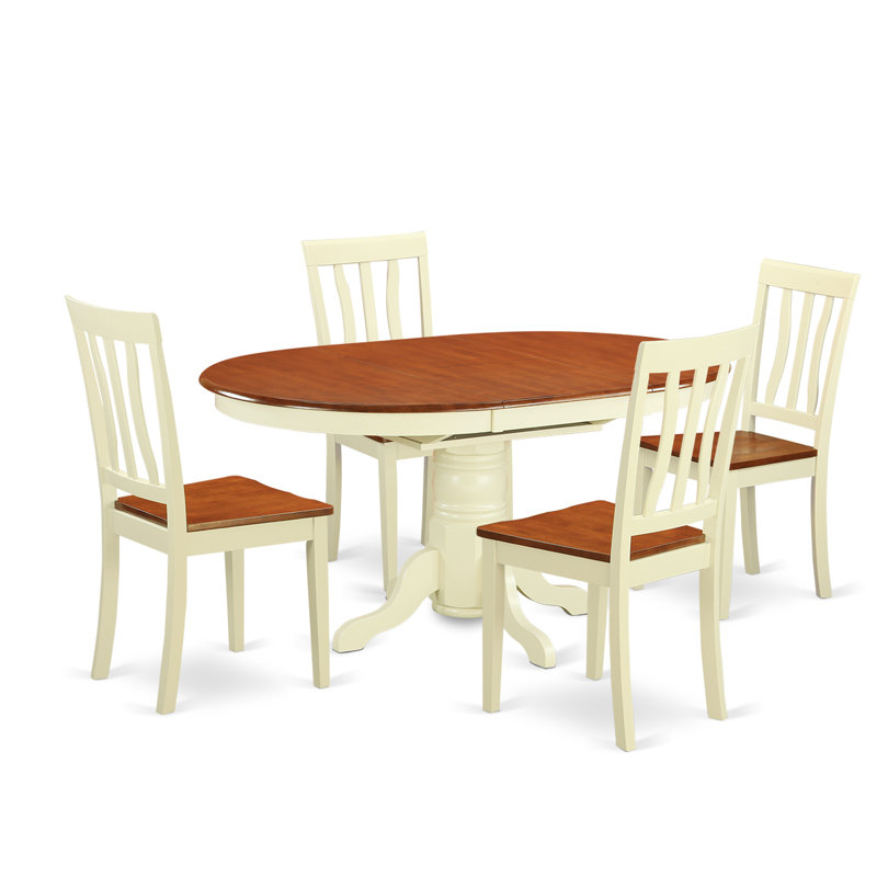 L'ensemble de salle à manger 5 pièces comprend une table de salle à manger ovale avec papillon et 4 chaises de cuisine, babeurre et cerise