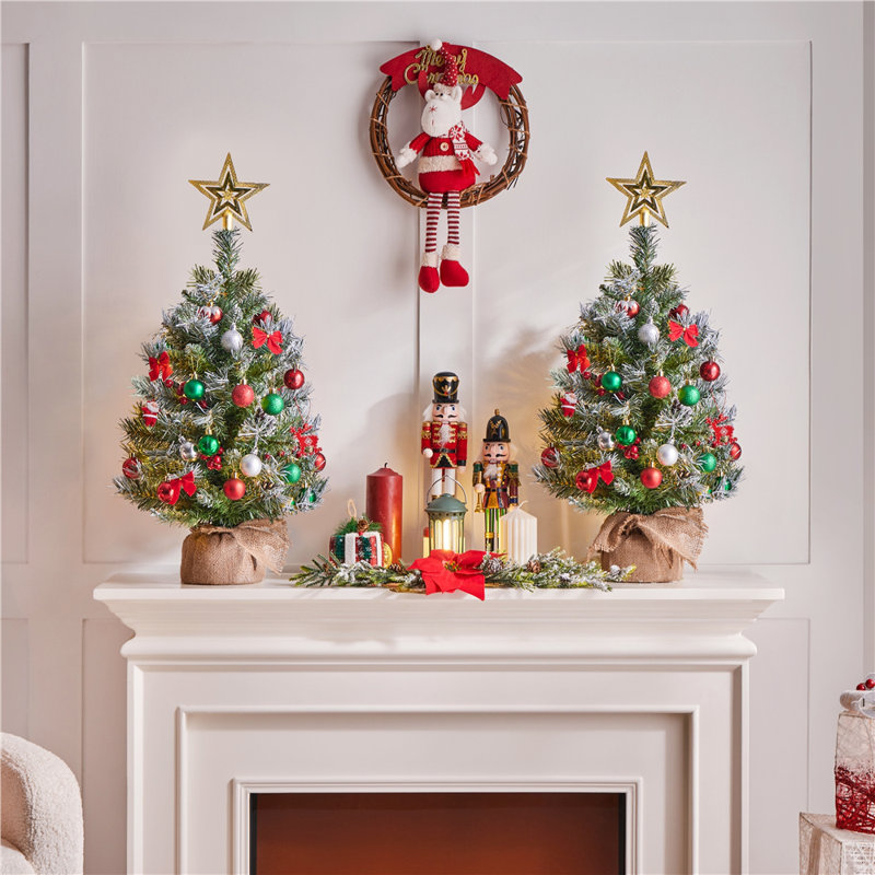 2Pcs Lighted Artificial Christmas Tree, 2 ft