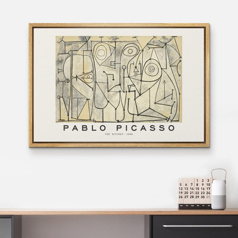 "La cuisine par Pablo Picasso", œuvre d'art classique rétro zen rétro sur toile, Encadré naturel, H 24 po x l 36 po