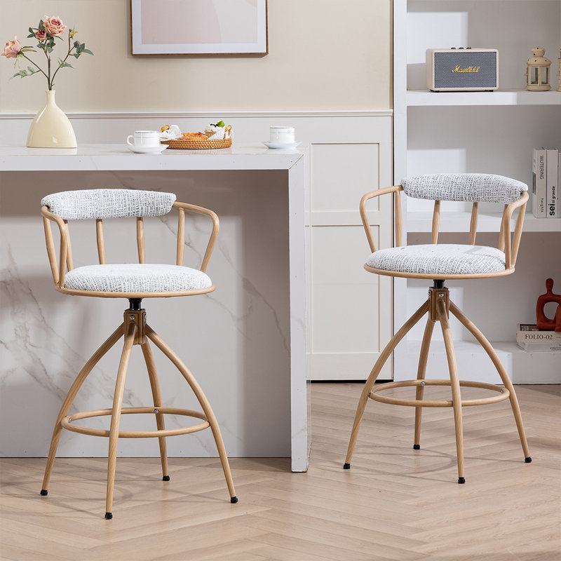Tabouret de bar pivotant à hauteur de comptoir avec structure en métal, Naturel, Blanc