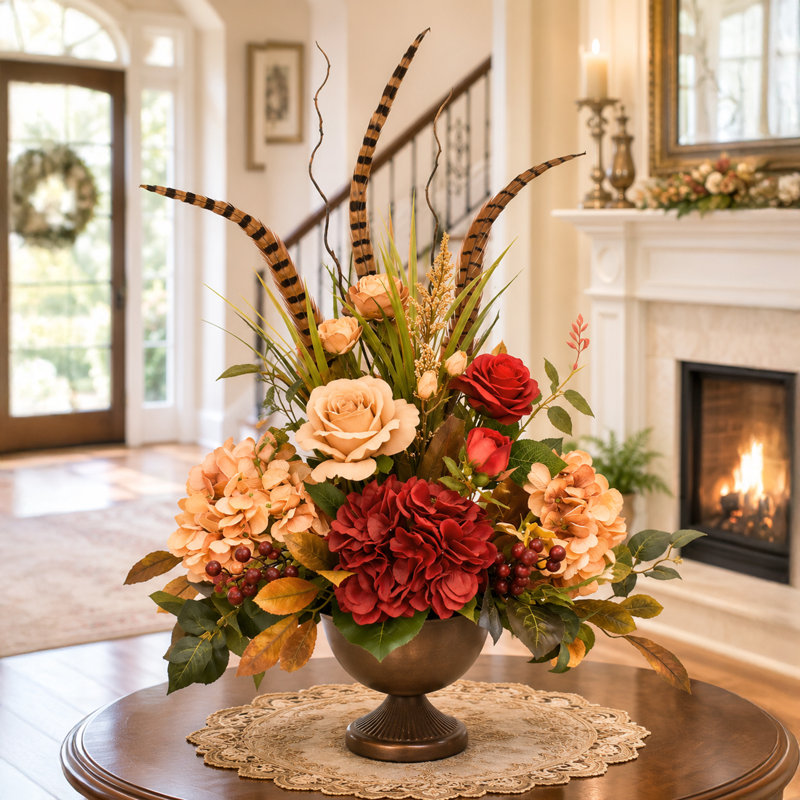 Faux Silk Hydrangea Arrangement in Vase