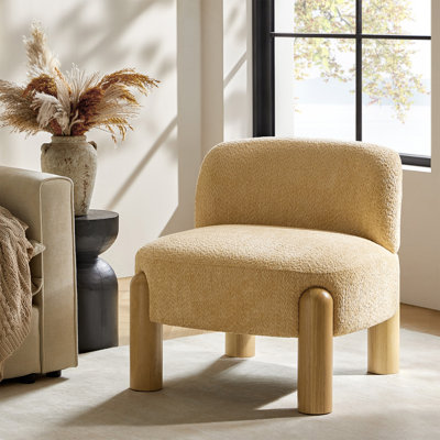Holmgren 28"W Modern Boucle Accent Chair with Solid Wood Legs
