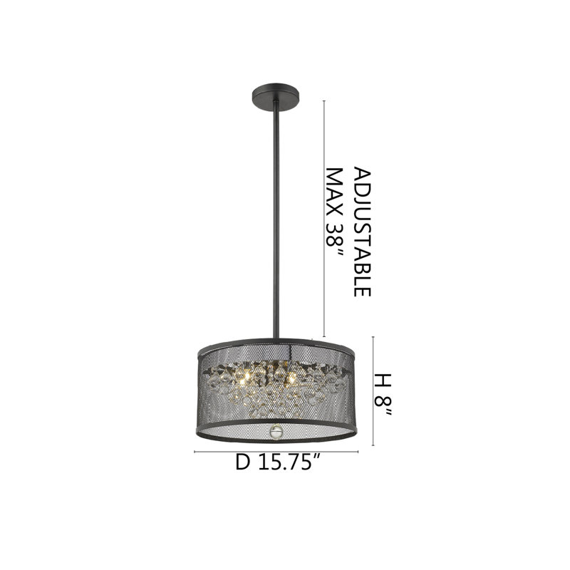 Lustre noir 6 lumières avec détails en cristal transparent