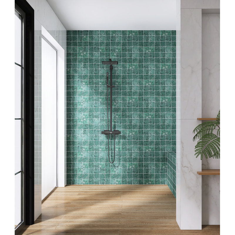Peacock Green Marble Polished Square Grid Mosaic Wall & Floor Tile, Green