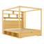 Canopy bed frame with bookcase headboard, usb outlets and led lights, storage cubbies, footboard drawer and reversible rack-2114065323-2114065324