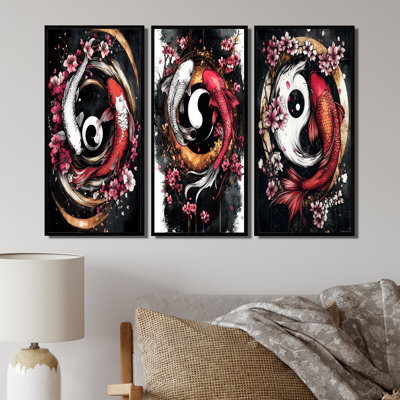 Sakura Yin And Yang Koi Pond I - Kois Fish Large Wall Art Collection