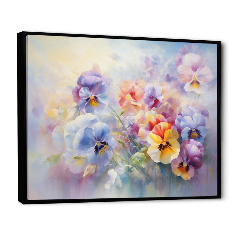 Colourful Pansies Romantic Impression III - Floral Canvas Wall Art, H 12 po x l 20 po x P 1 po, Cadre flottant noir