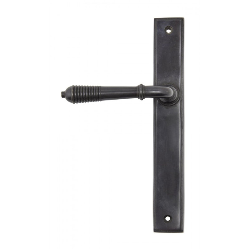 Reeded Slimline Lever Latch Set, Aged Bronze