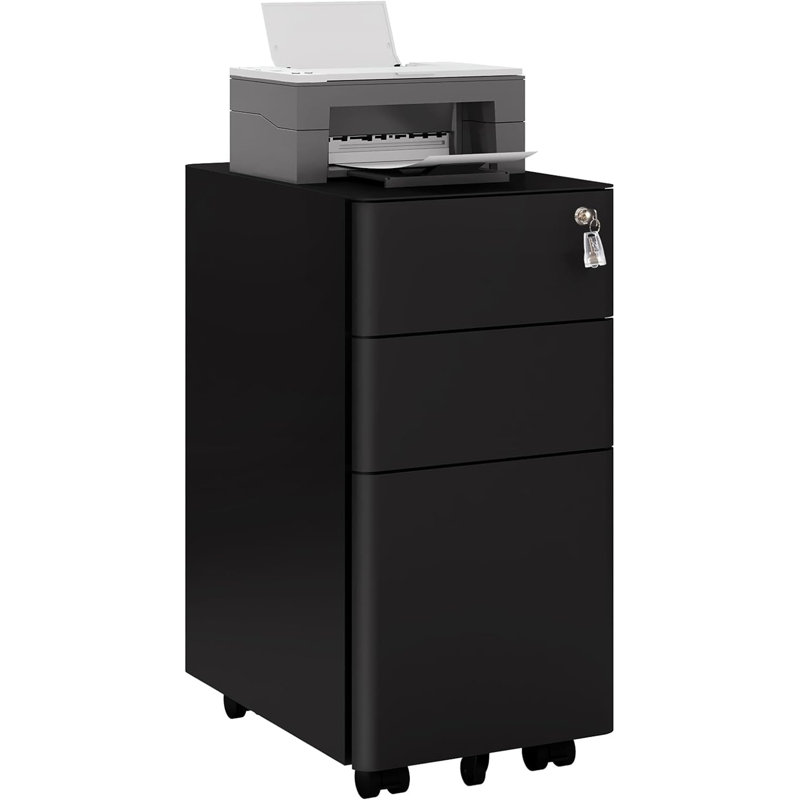 Holice 30cm Wide 3 -Drawer Mobile File Cabinet, Black