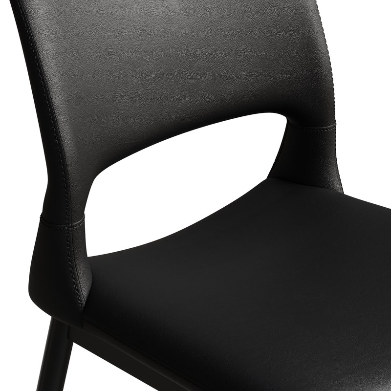 Ensemble de 2 chaises de salle à manger en similicuir noir, siège et dossier ergonomiques, pour la maison et le bureau. Design élégant.