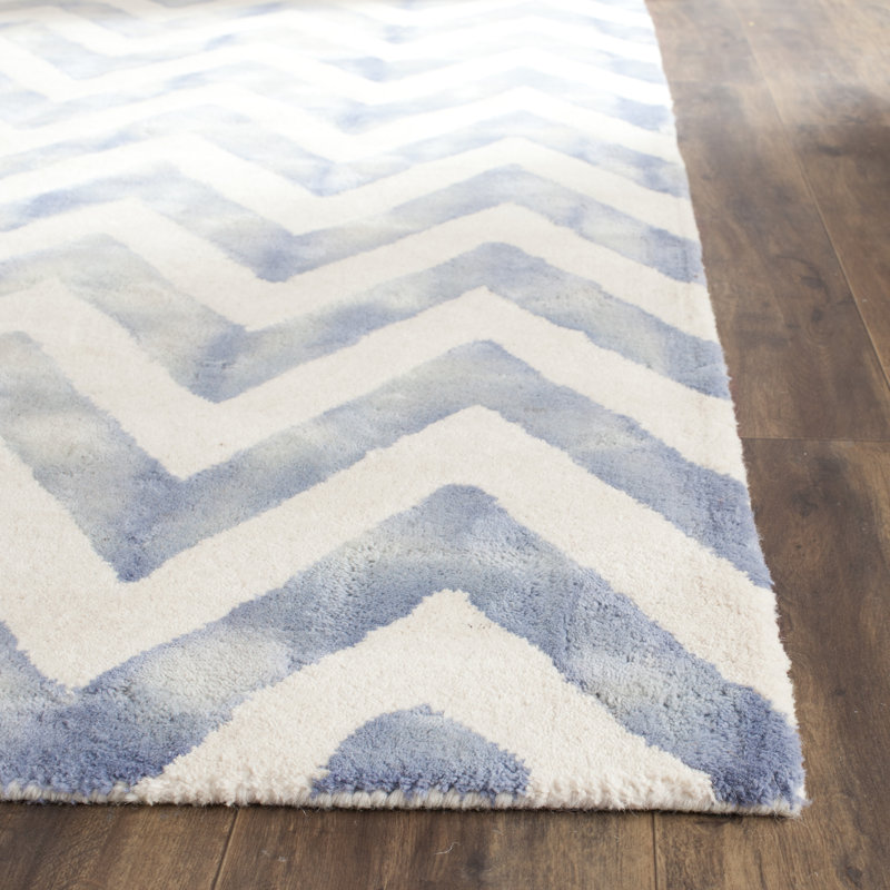 Chou Hand Tufted Wool/Cotton Geometric Rug in Ivory/Blue, Rectangle 3' x 5'
